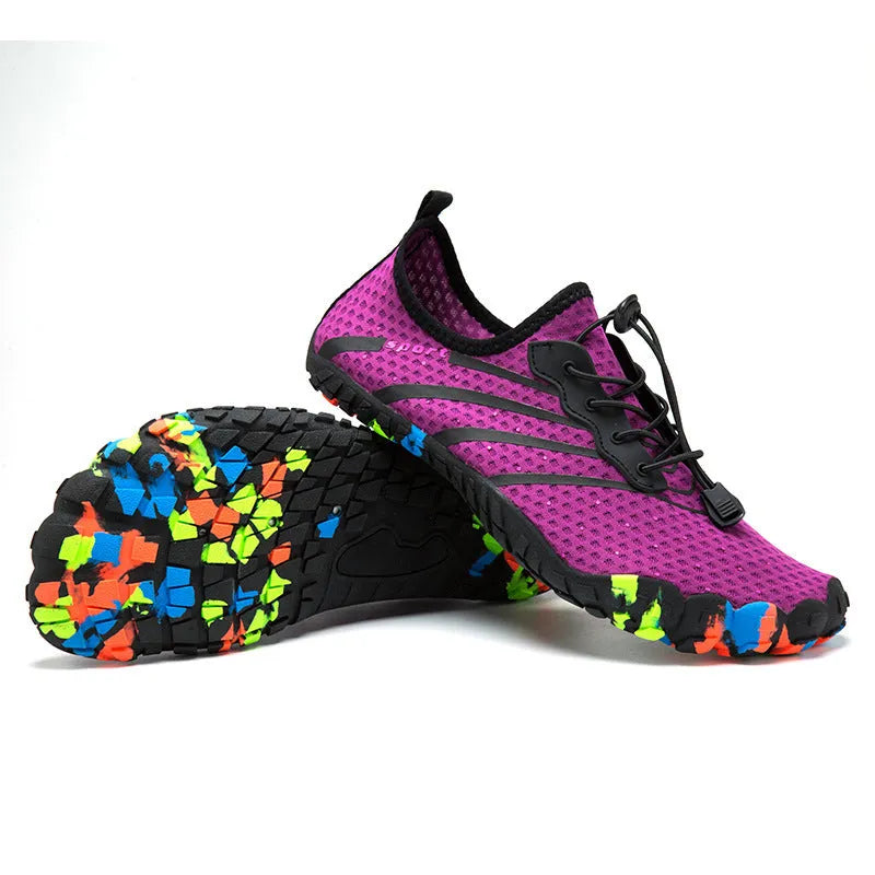 Fast drainage beach swimming couple outdoor fitness shoes in black with mesh upper and rubber sole