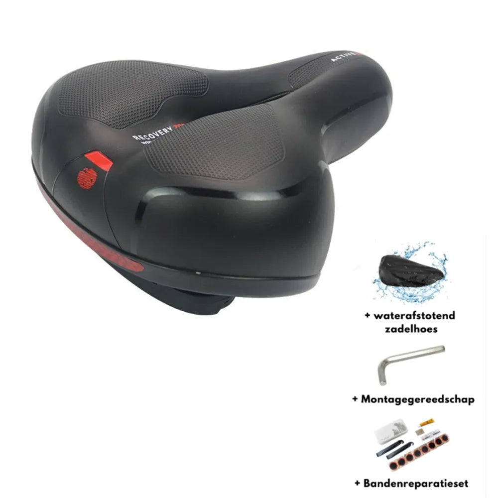 Thickened soft silicone bicycle saddle cushion with PU leather cover, waterproof protector, wrench and tire patch set