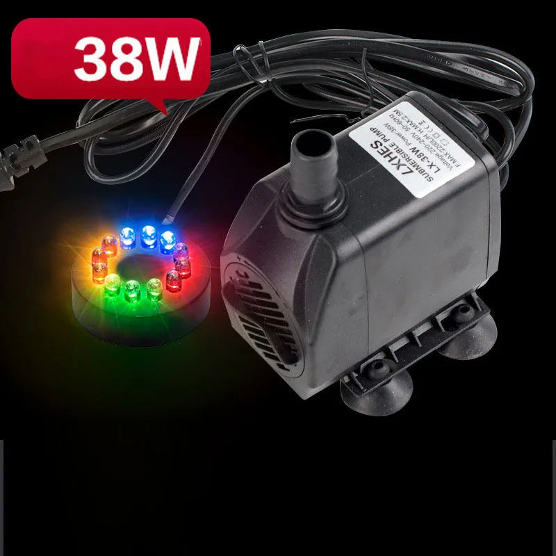Black submersible aquarium pump with flowing water technology for filtration and circulation