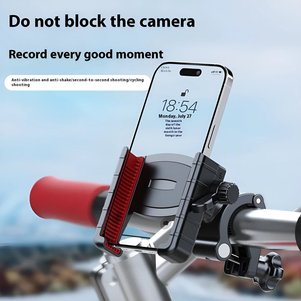 Black and red motorcycle electric bicycle cellphone holder navigation bracket on handlebars