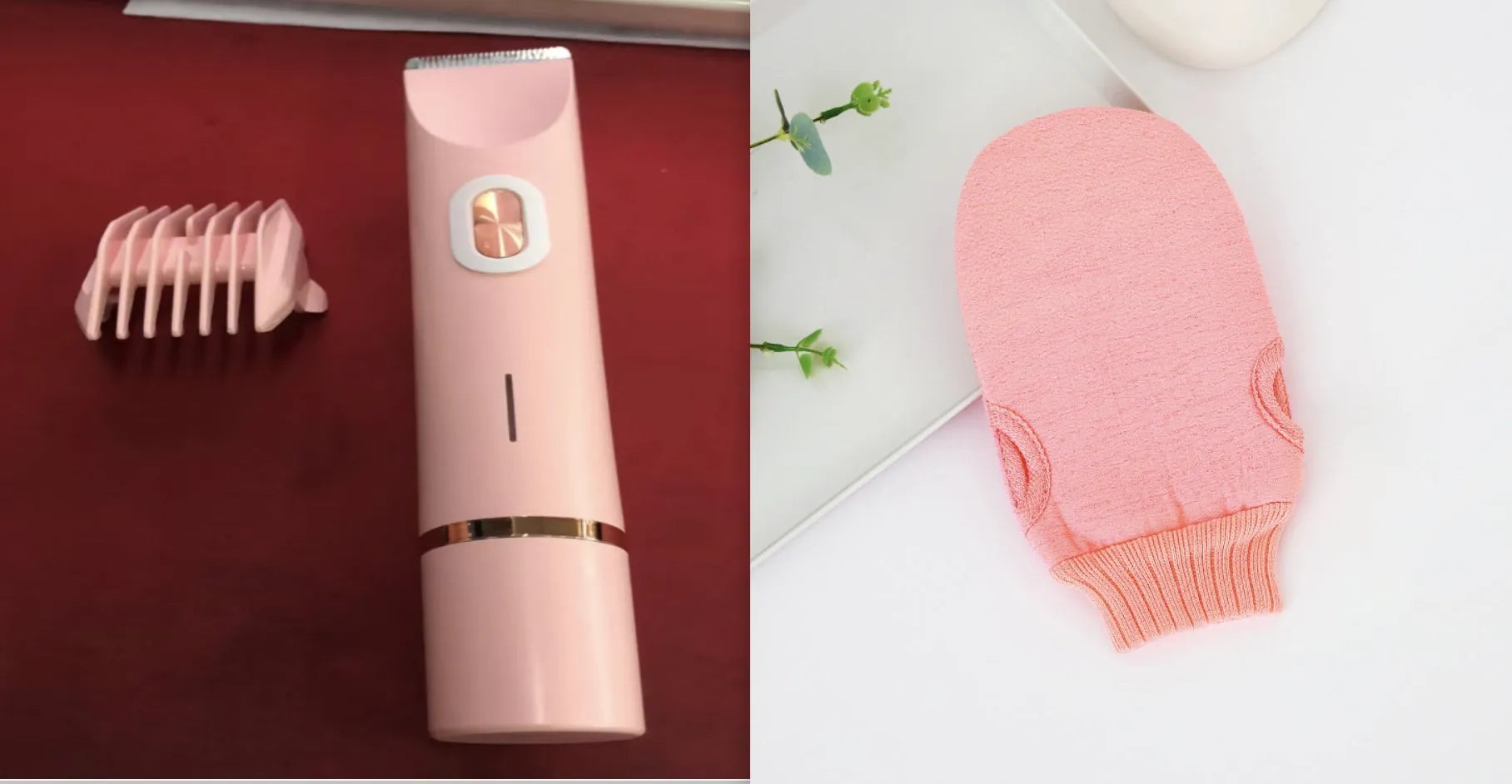 Pink 2 in 1 women's electric hair remover double head shaver with USB cable on white background