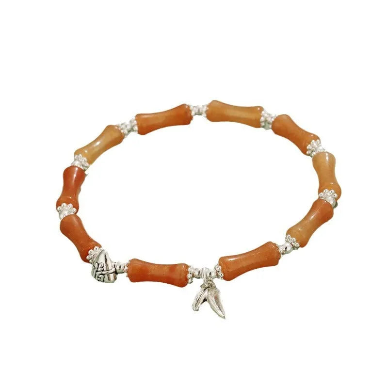 Green Aventurine Bamboo Strawberry Crystal Bracelet with mixed natural stones and electroplated finish on white background