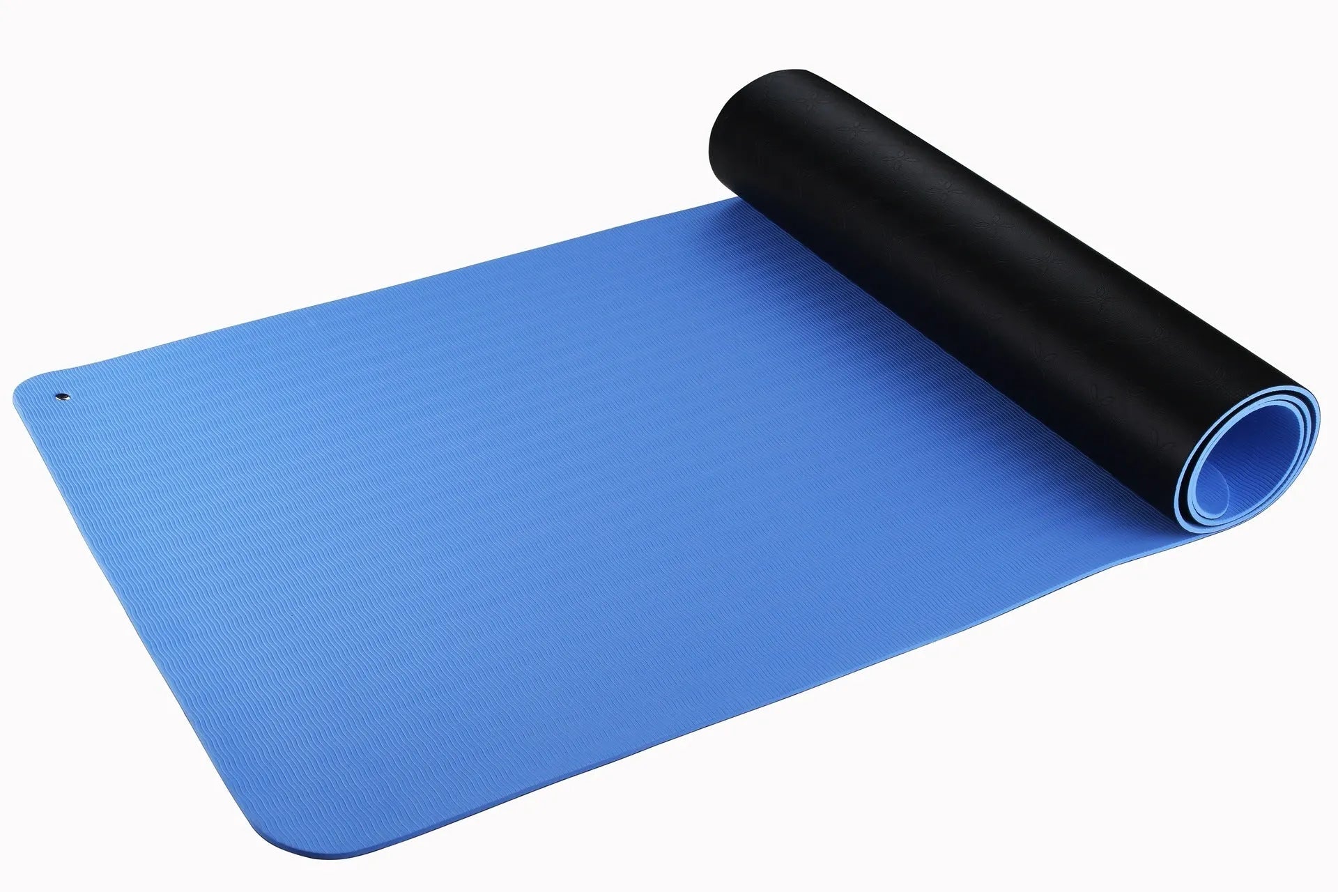 Blue conductive grounding yoga mat with flower pattern, 182cm long with grounding wire