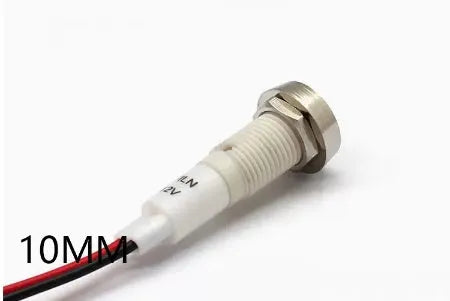 10mm stainless steel edge plastic indicator light with wire flat end metal connection in multiple colours