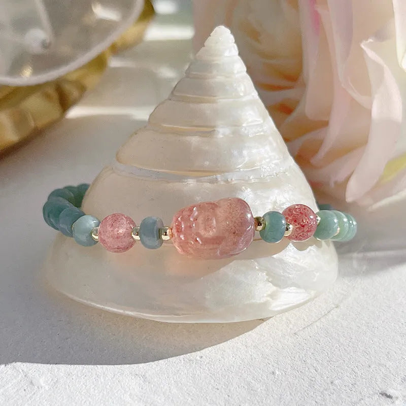 Natural blue water jade bead bracelet with gourd peace buckle pendant, simple women's retro ethnic style