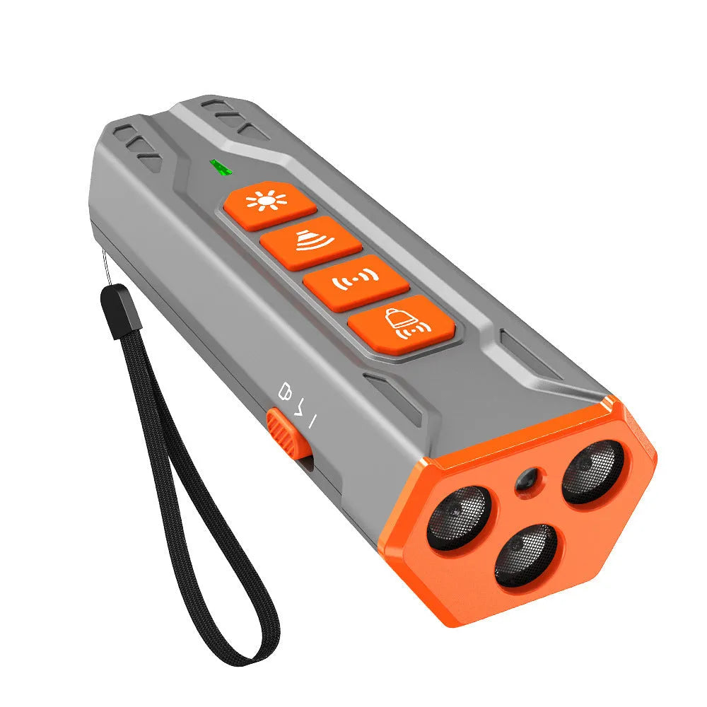 Three head ultrasonic dog trainer remote in grey and orange colours