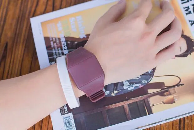 Square digital touch screen watch with colourful plastic case and PU strap