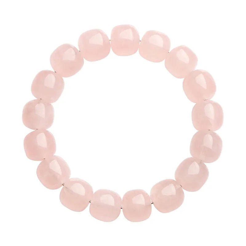 Pink crystal barrel bead bracelet with 11x12mm geometric beads and grinding treatment