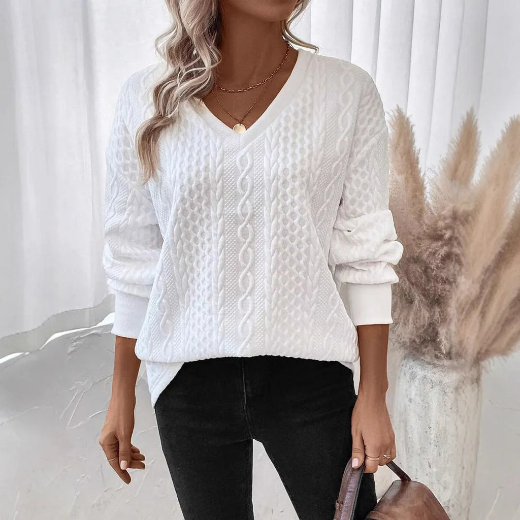 Loose fit long sleeve T-shirt in milky white with 3D pattern detail showing Japanese Korean casual styling