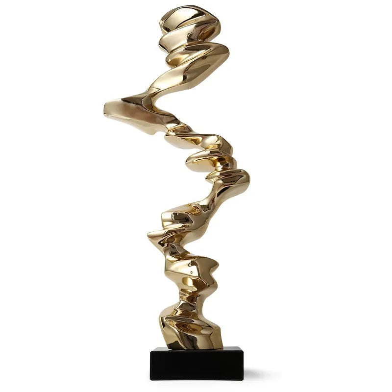 Modern abstract still life sculpture ornament in bright gold, elegant silver, or phantom blue.