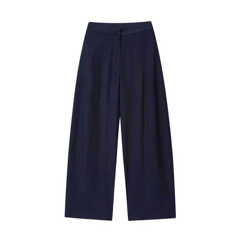 Women's linen style shirt with flounced sleeves and matching wide-leg trousers co-ordinated set