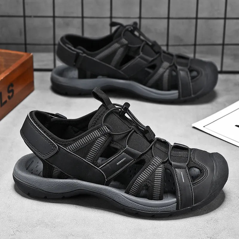 Men's LX01 Blue casual sports shoes with mesh upper, rubber sole, and Velcro strap.