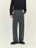 Business casual draping suit pants in black with loose straight leg and solid colour design