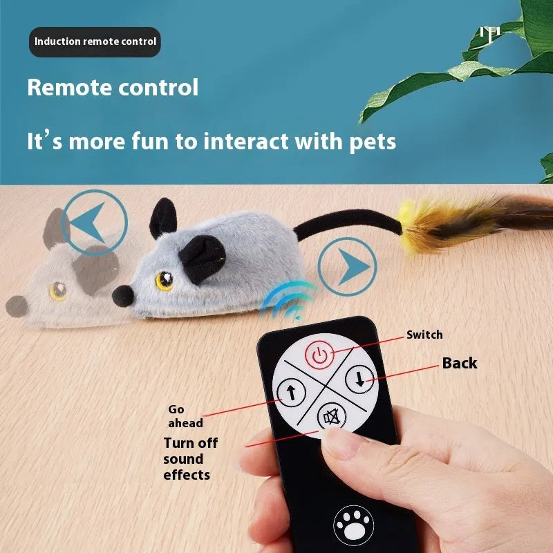 Simulation remote control electric little mouse cat stuffy toy in rhubarb colour with remote control