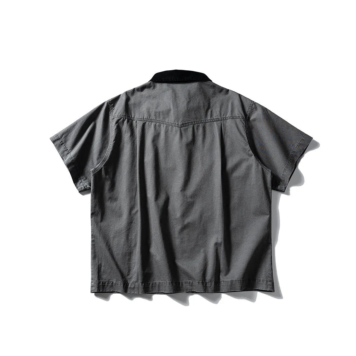 Washed cotton short-sleeve overalls shirt in loose cardigan style for teenage leisure wear