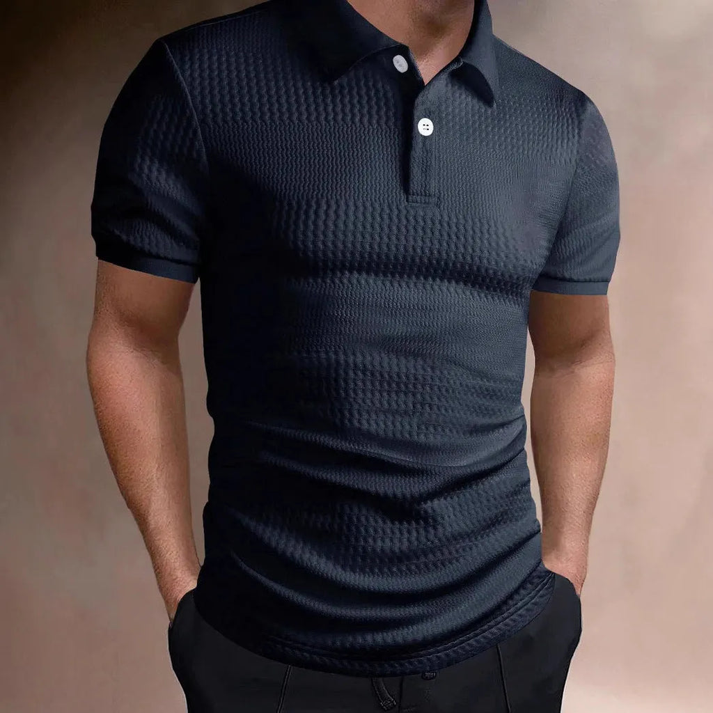 American striped men's polo shirt in loose fit, short sleeves, available in five colours including khaki and navy blue