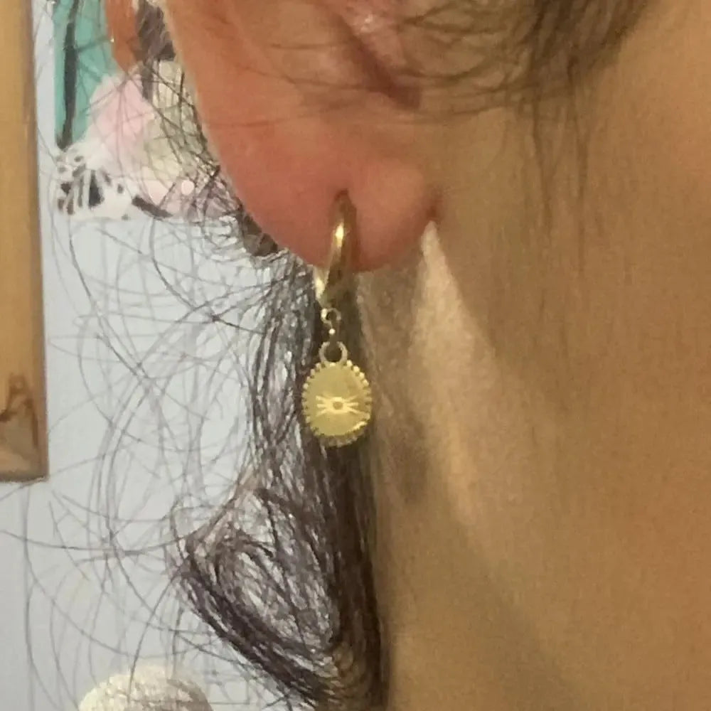 Women's stainless steel geometric earrings with oval drop design in metallic finish