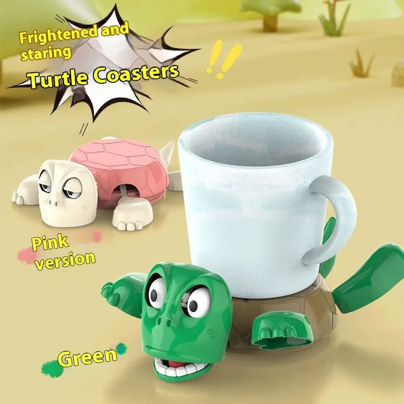 Creative turtle-shaped ABS plastic coaster in one of four colour options on a table.