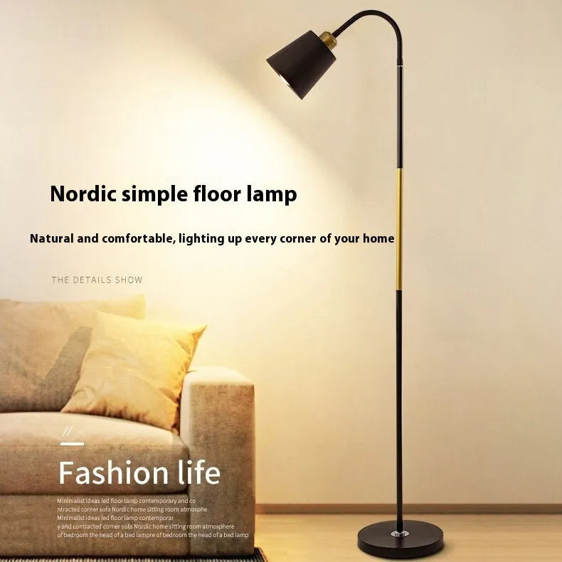 Nordic style eye protection sofa floor lamp in Black Gold finish with warm light, 220V EU plug