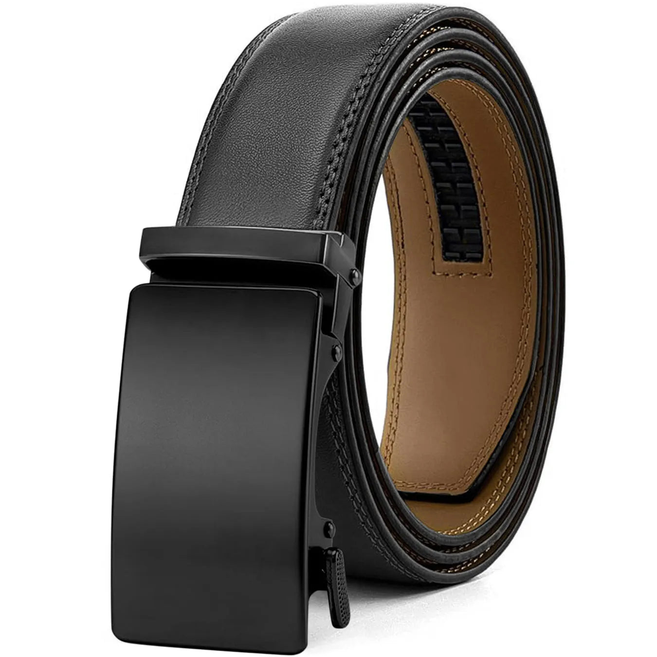 Men's PU leather embossed automatic buckle belt with alloy buckle, 120-140cm length, multiple colour options