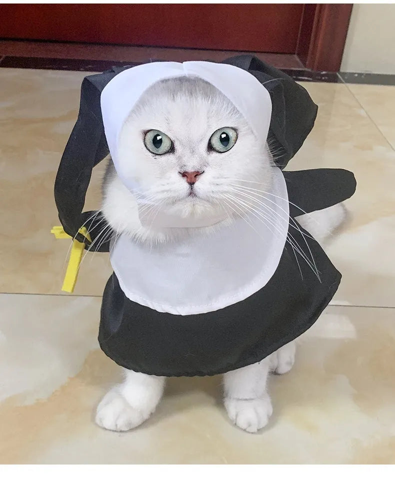 Black polyester nun pet costume for cats and dogs, free size, Halloween dress-up