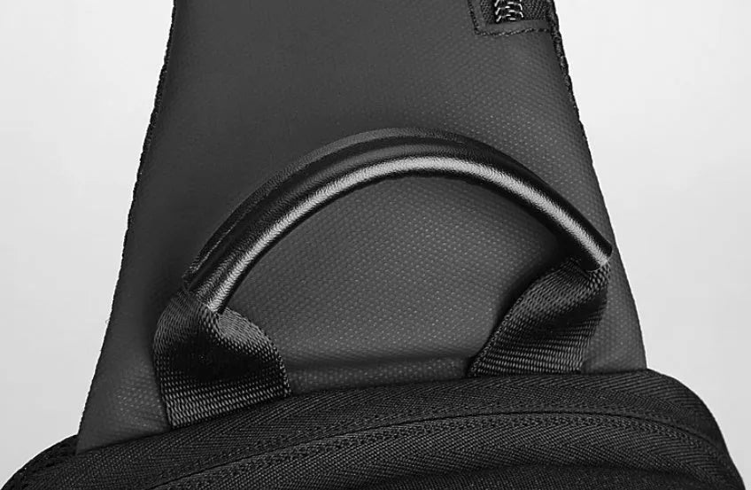 Men's anti-theft USB chest bag in black, made from Oxford cloth with zip closure and square vertical shape