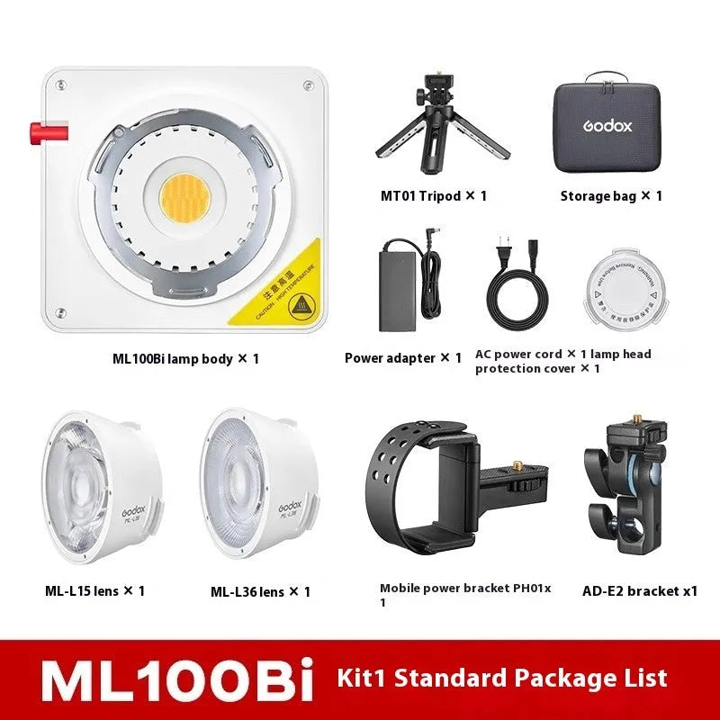 ML100Bi aluminium alloy LED photography fill light with black body and lenses