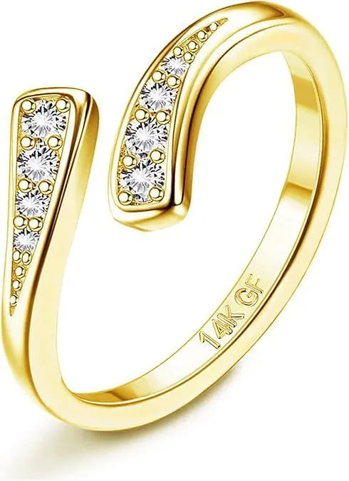 Geometric toe ring with gold plating in rhinestone or water drop design