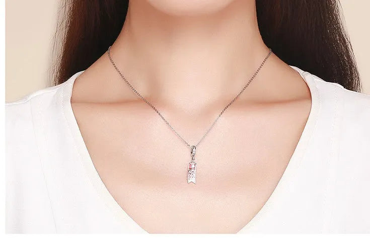 S925 sterling silver carp streamer pendant necklace measuring 2.8cm by 0.6cm