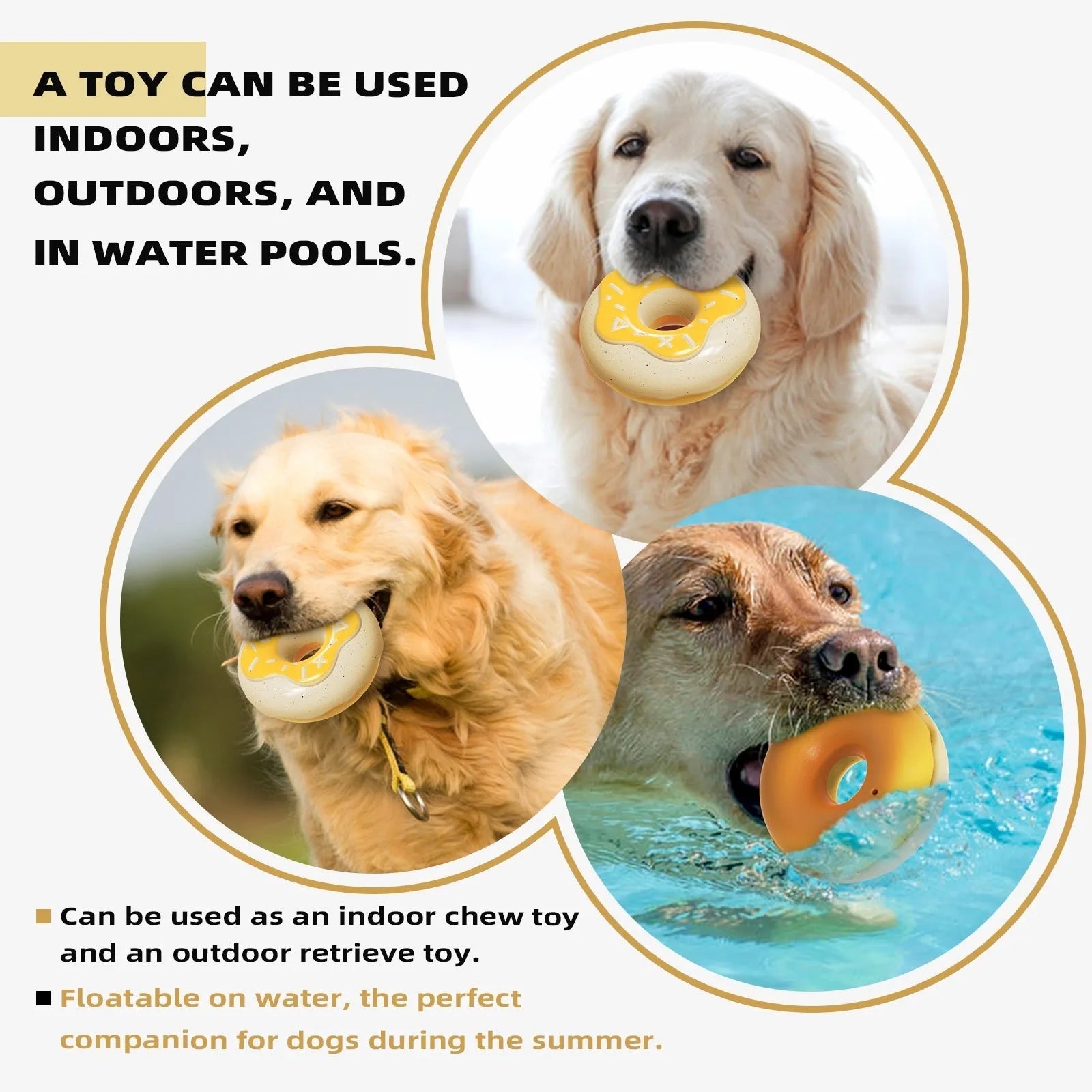 Chocolate brown TPR donut dog toy with textured surface for teeth cleaning.