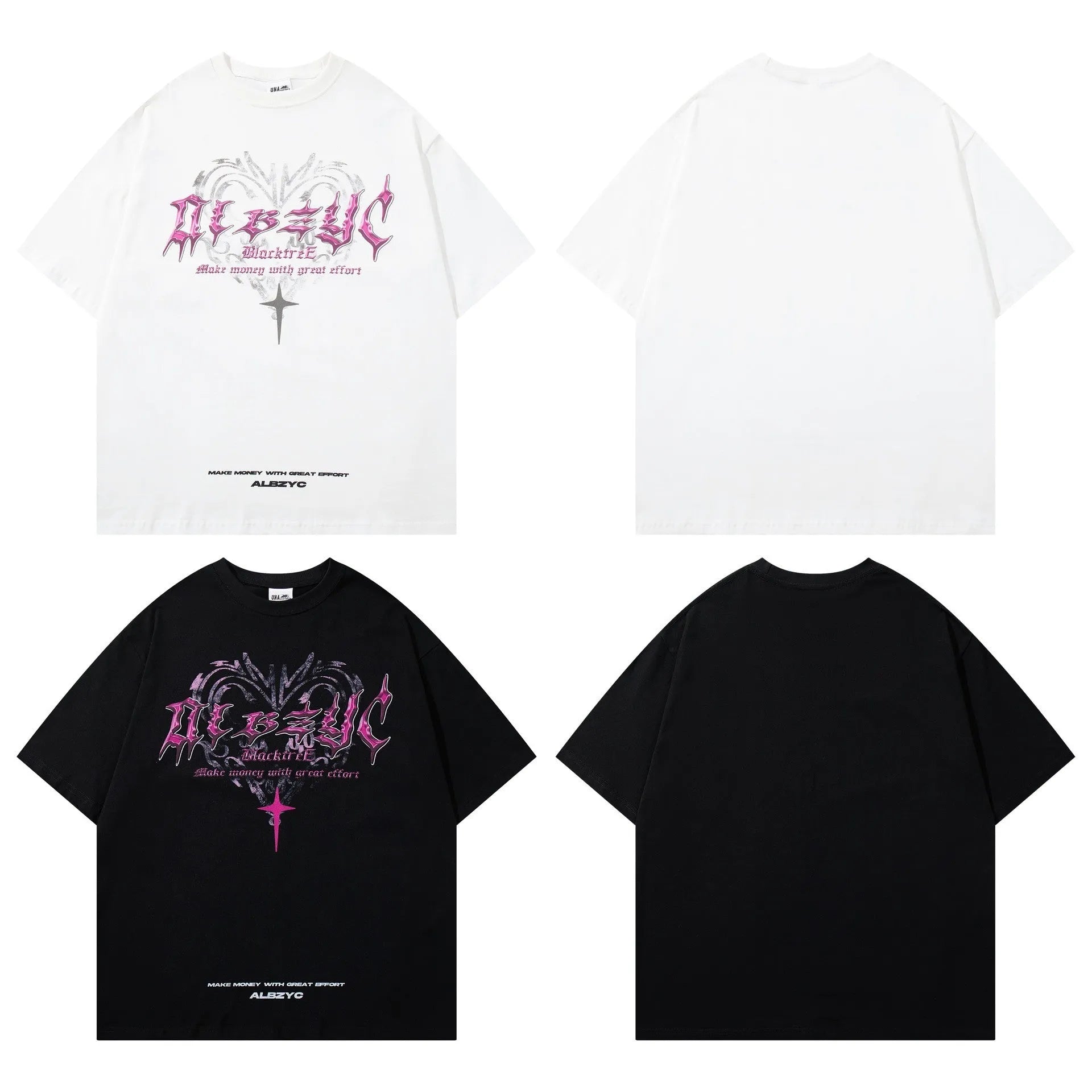 Man wearing a black retro graphic print cotton t-shirt with a loose fit and short sleeves.