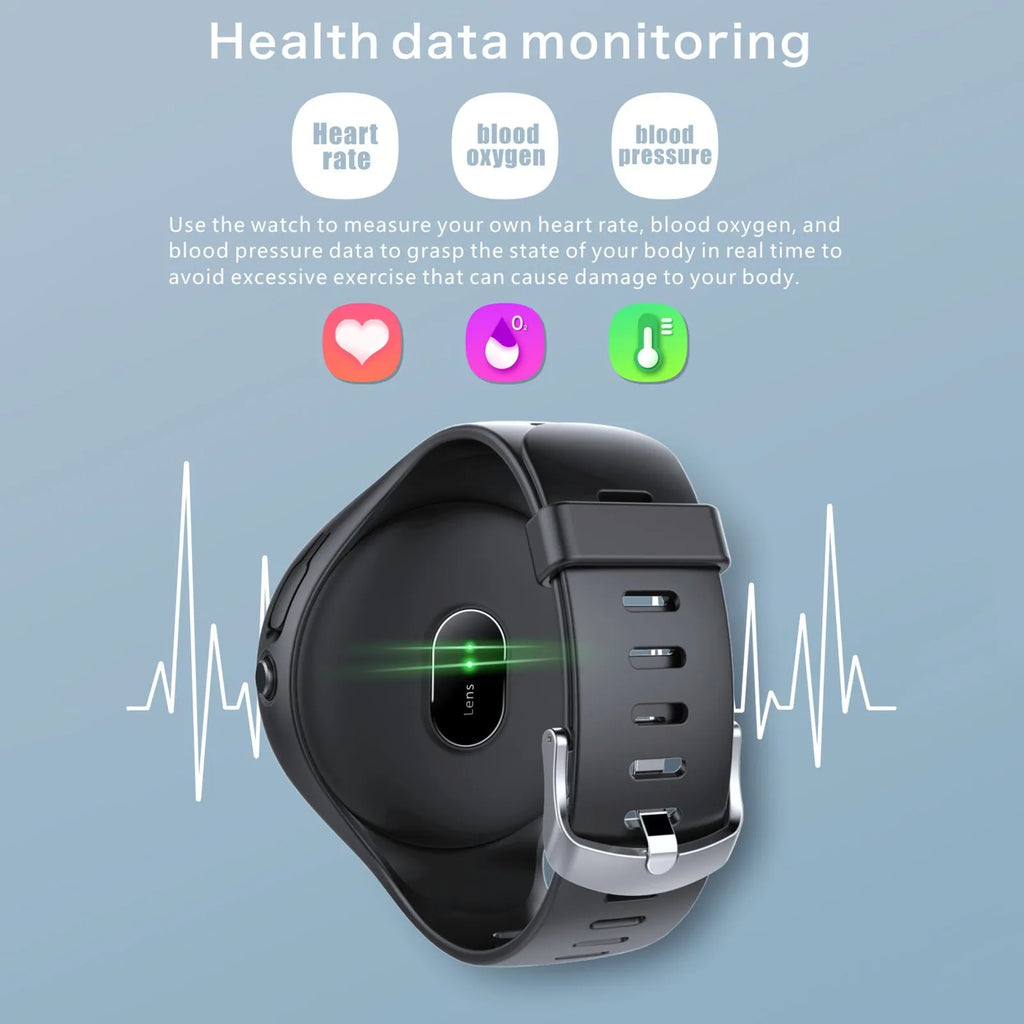 Black smart bracelet with detachable TWS Bluetooth earphones showing colour screen displaying heart rate and step count