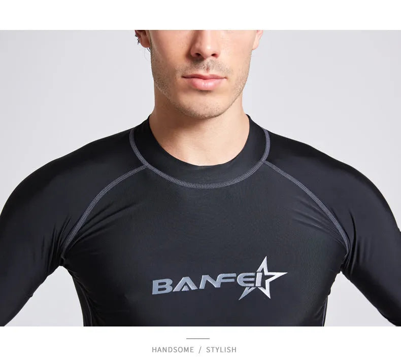 Men's quick-dry nylon swimsuit top and pants set for surfing and snorkelling.