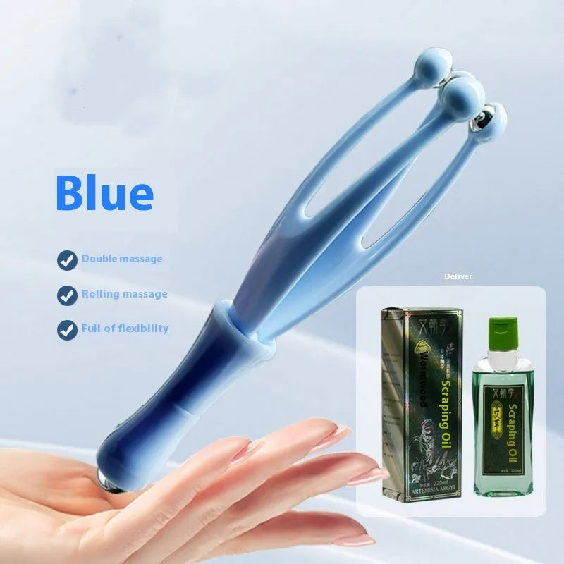 Blue finger massager with electroplated steel ball on a white background for hand joint rolling care