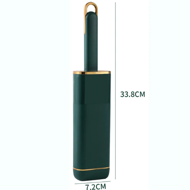 Reusable pet hair remover brush with double-sided head for clothes and furniture.