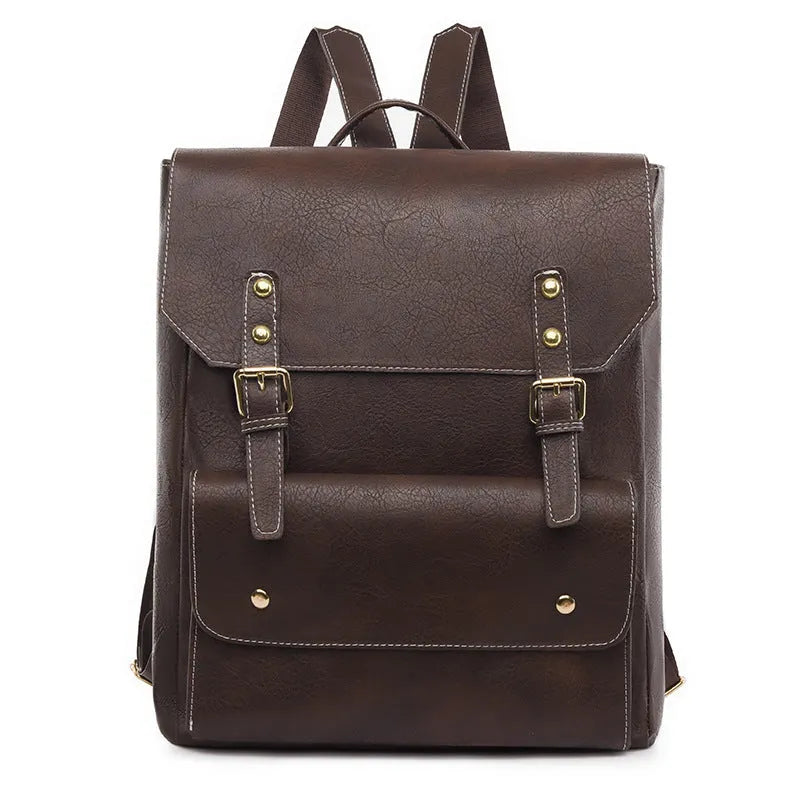 Korean style retro backpack in soft PU leather showing ventilation features and available colour options