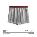 Men's solid colour boxer briefs in black, blue, red, silver, purple and brown showing mid-waist design