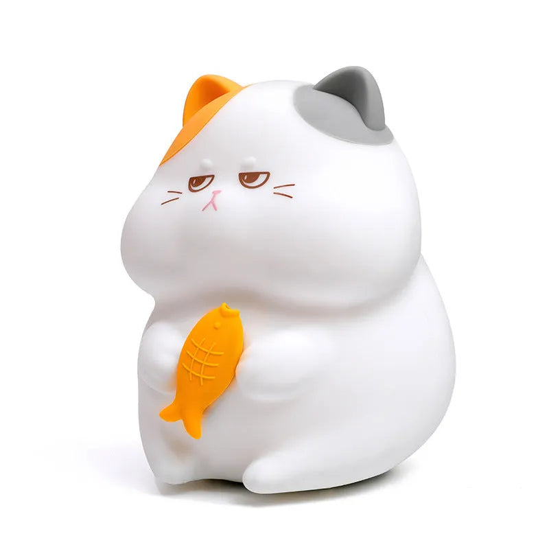 Greedy Cat small desktop night light in whitebait style with cartoon cat shape and LED glow