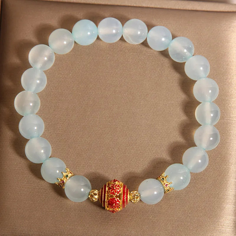 Blue agate crystal bracelet with colourful ball beads for women in Japanese Korean style