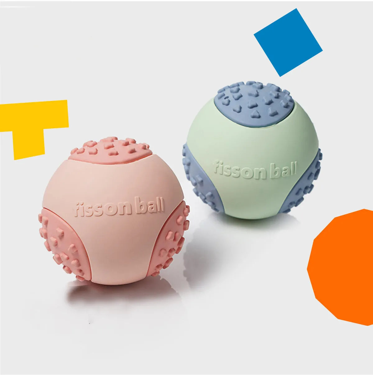 Green and pink 64mm durable dog rolling ball toy for small medium dogs