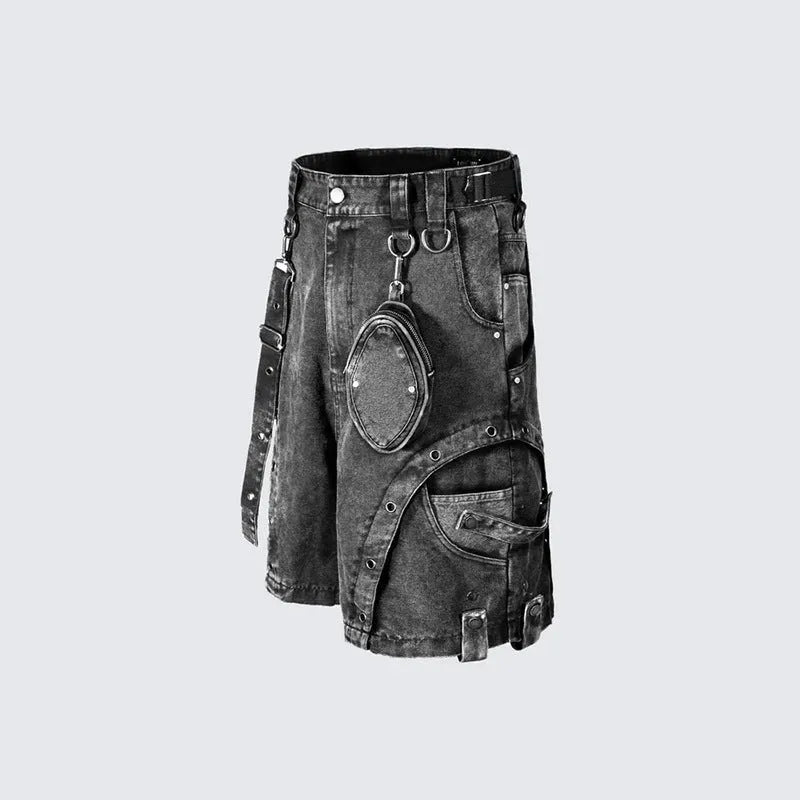 Retro high waist loose washed denim shorts in pearl canvas for women, front view, summer casual wear.