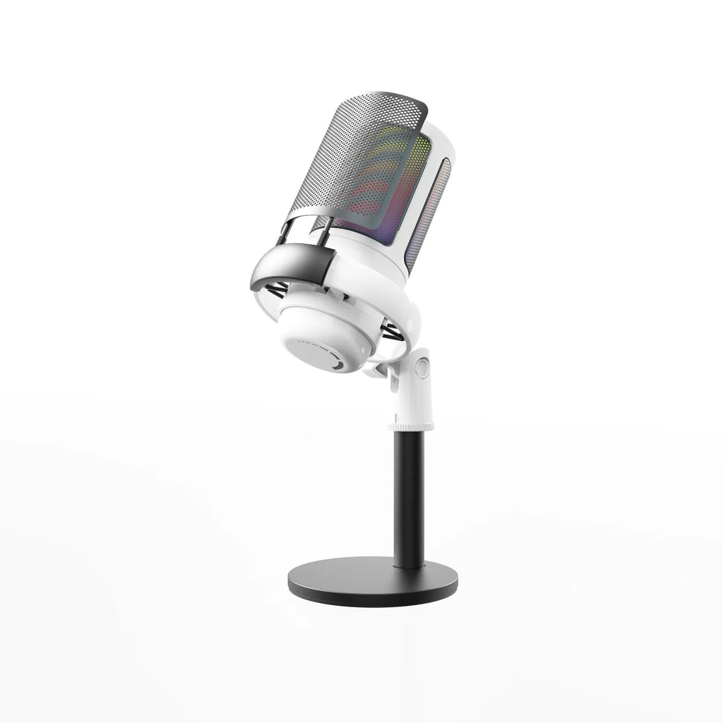 RGB USB condenser microphone in black, white, and pink colours for computer recording