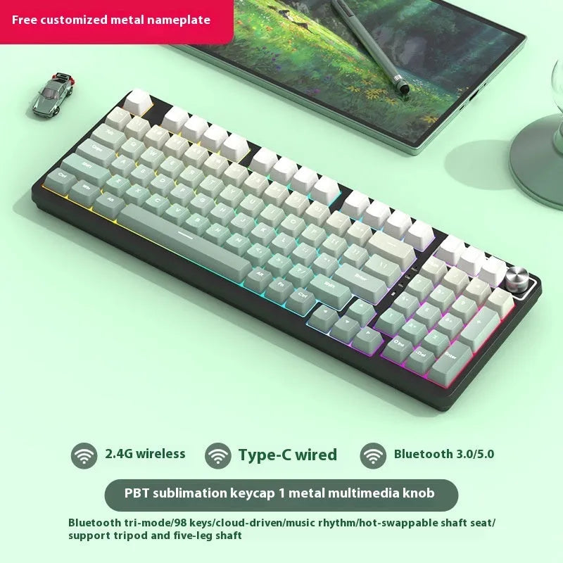 98-key wireless mechanical keyboard kit with display screen options and metal control knob