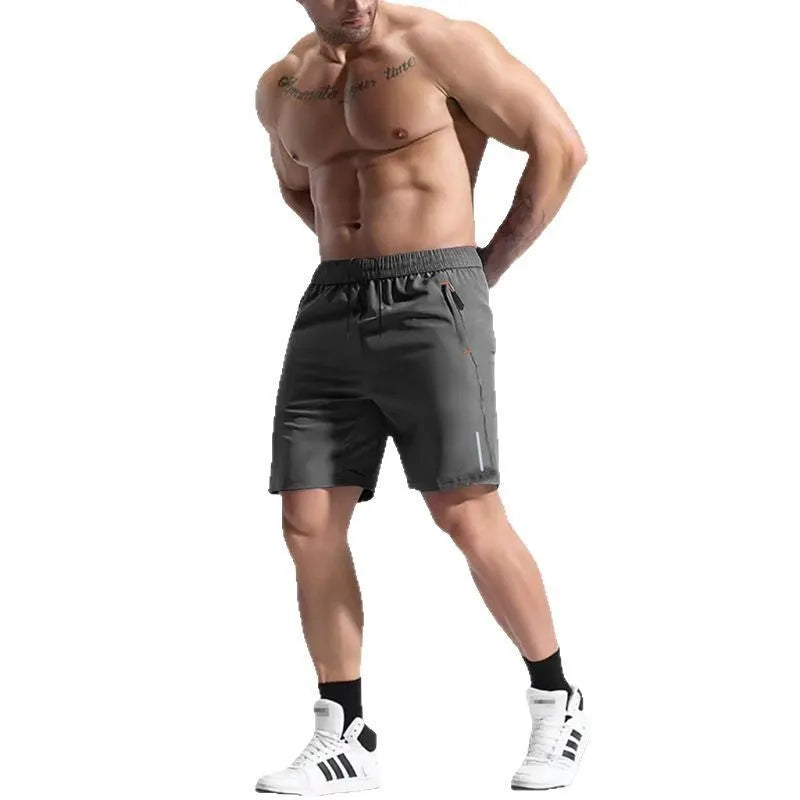 Men's grey sports shorts with an elastic drawstring waistband, made from a bamboo fibre blend.