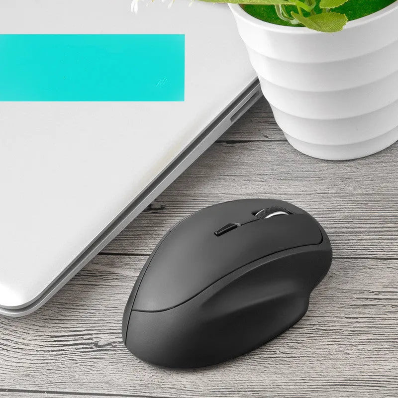 Intelligent voice wireless mouse in black with USB receiver, showing 7 buttons and four-way scroll wheel