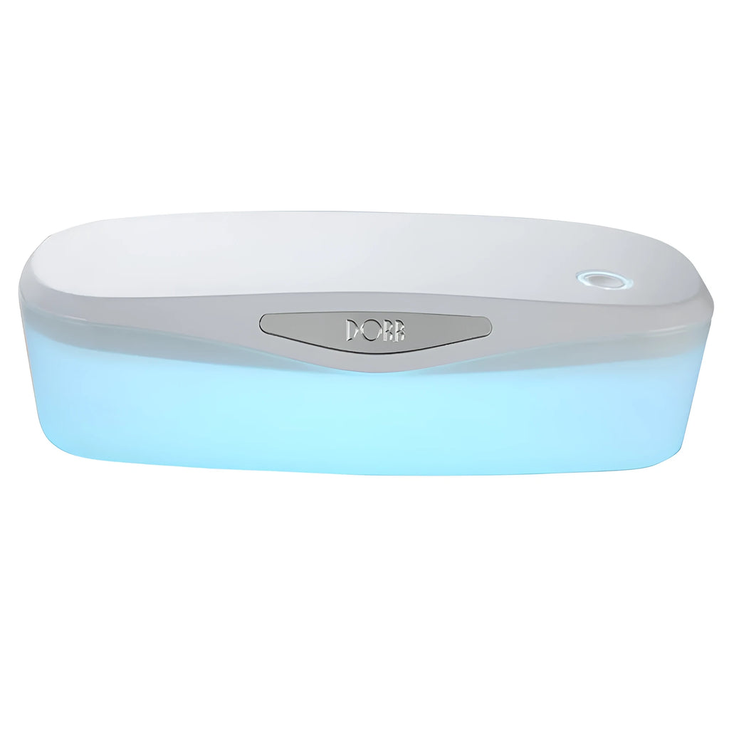 DORR UV disinfection box in white ABS plastic with dimensions 255x99x65mm showing USB port and lid