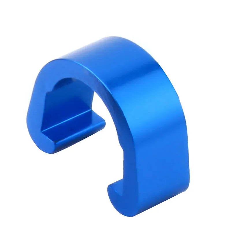 Pack of ten small aluminium alloy C-shaped buckles in assorted metallic colours on a white background.