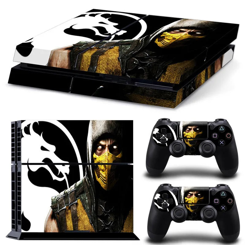 PS4 console with applied black PVC decal skin sticker showing high-definition print