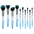 10 crystal-handled foundation brushes with artificial fibre bristles in four colour variations
