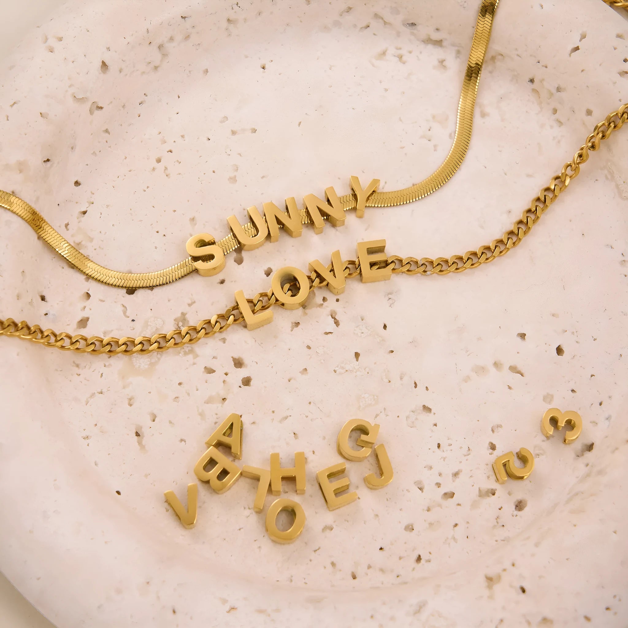 Gold electroplated titanium steel necklace with letter A pendant on 40.5cm chain